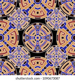 Semless background. Abstract color ethnic background with folk motifs for banner or print. Seamless color background with ethnic motifs for your design. Vector texture.