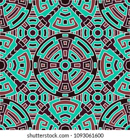 Semless background. Abstract color ethnic background with folk motifs for banner or print. Seamless color background with ethnic motifs for your design. Vector texture.