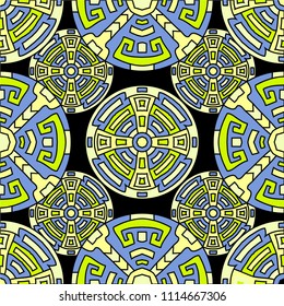 Semless background. Abstract color ethnic background with folk motifs for banner or print. Seamless color background with ethnic motifs for your design. Vector texture.