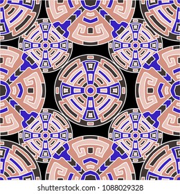 Semless background. Indian color ethnic background with folk motifs for cover or textile. Seamless color background with ethnic motifs for your design. Vector texture.