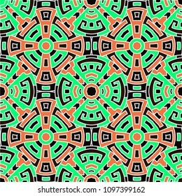 Semless background. Indian color ethnic background with folk motifs for banner or print. Seamless color background with ethnic motifs for your design. Vector texture.