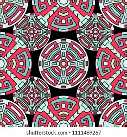 Semless background. Indian color ethnic background with folk motifs for cover or textile. Seamless color background with ethnic motifs for your design. Vector texture.