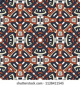 Semless background. Indian color ethnic background with folk motifs for cover or textile. Seamless color background with ethnic motifs for your design. Vector texture.