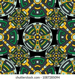 Semless background. Indian colorful background with north american motifs for banner or print. Seamless color background with ethnic motifs for your design. Vector texture.