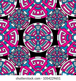 Semless background. Trendy color ethnic background with folk motifs for banner or print. Seamless color background with ethnic motifs for your design. Vector texture.