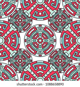 Semless background. Trendy color ethnic background with folk motifs for cover or textile. Seamless color background with ethnic motifs for your design. Vector texture.