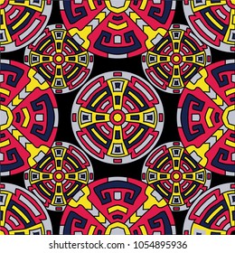 Semless background. Trendy colorful background with north american motifs for print or paper. Seamless color background with ethnic motifs for your design. Vector texture.
