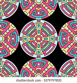 Semless background. Vintage color ethnic background with folk motifs for banner or print. Seamless color background with ethnic motifs for your design. Vector texture.