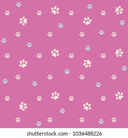 Semless color pattern small paws violet background