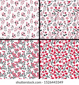 Semless decoraitive red flowers patterns set