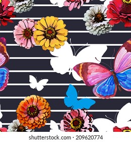 Semless flower pattern with butterflies
