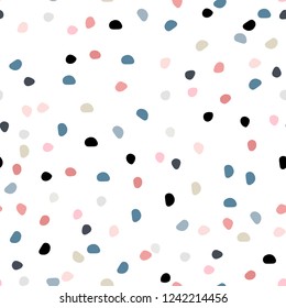 Semless hand drawn pattern with colorful dots. Abstract childish texture for fabric, textile, apparel. Vector illustration
