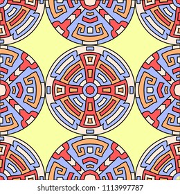 Semless pattern. Abstract color ethnic background with folk motifs for print or paper. Seamless color background with ethnic motifs for your design. Vector texture.