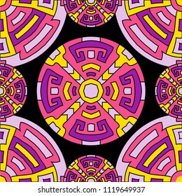 Semless pattern. Abstract color ethnic background with folk motifs for cover or textile. Seamless color background with ethnic motifs for your design. Vector texture.