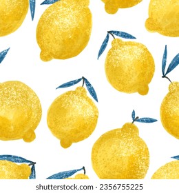 semless pattern with bright yellow lemons, fruit design. Endless wallart, wallpaper. Digital pattern. Lemon with blue leaves