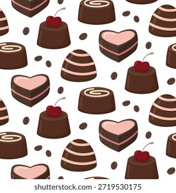 Semless Muster mit Schokolade Bonbons und Kaffeebohnen. Netter Hintergrund von verschiedenen Formen Süßigkeiten 