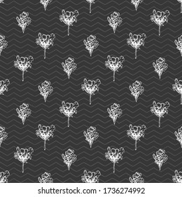 Semless pattern with hand drawn sketch of cute Lavender flower isolated on chalkboard background. France provence retro style for romantic fresh design concept. Natural lavander Vintage style Vector