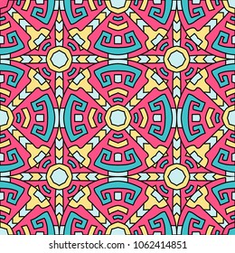 Semless pattern. Indian color ethnic background with folk motifs for cover or textile. Seamless color background with ethnic motifs for your design. Vector texture.