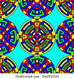 Semless pattern. Indian color ethnic background with folk motifs for banner or print. Seamless color background with ethnic motifs for your design. Vector texture.