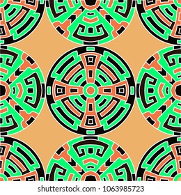 Semless pattern. Indian color ethnic background with folk motifs for banner or print. Seamless color background with ethnic motifs for your design. Vector texture.