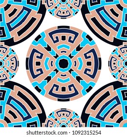 Semless pattern. Indian colorful background with north american motifs for banner or print. Seamless color background with ethnic motifs for your design. Vector texture.