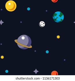 Semless pattern with space, moon, planets