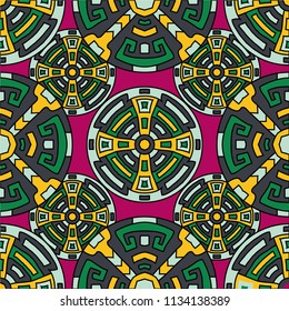 Semless pattern. Trendy color ethnic background with folk motifs for banner or print. Seamless color background with ethnic motifs for your design. Vector texture.