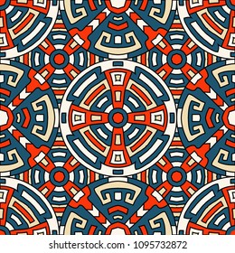 Semless pattern. Vintage color ethnic background with folk motifs for cover or textile. Seamless color background with ethnic motifs for your design. Vector texture.