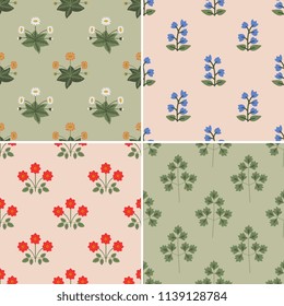 Semless patterns with decorative plants