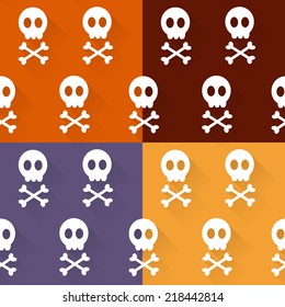 Semless skull pattern, 4 version, flat style. Great for Halloween