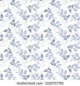 semless small vector blue leaf design pattern on white background,textured leaf seamless background with small leaves, twigs of plants. Simple pattern.