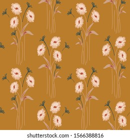 semless small vector flower design pattern  on  yello background