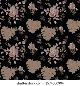 semless small vector flower design pattern  on black    background