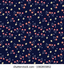 semless small vector flower design pattern  on navy   background