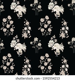 semless small vector flower design pattern  on  black  backgrounn