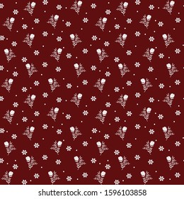 semless small vector flower design pattern  on  red  background