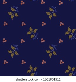 semless small vector flower design pattern  on  blue background