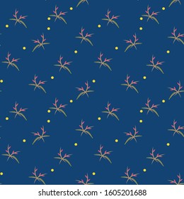 semless small vector flower design pattern  on blue    background