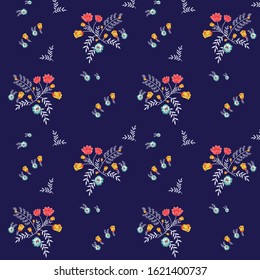 semless small vector flower design pattern  on  blue    background