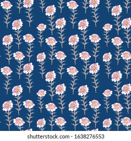 semless small vector flower design pattern  on  blue  background