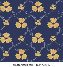 semless small vector flower design pattern  on   blue background