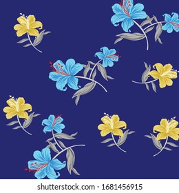 semless small vector flower design pattern  on    blue  background