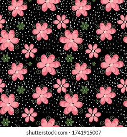 semless small vector flower design pattern  on black  background