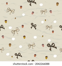 Semless texture with vintage bows autumn stile and acorns. Vector illustration EPS8