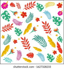 semless vector many kind of flower and leaf design pattern on white background