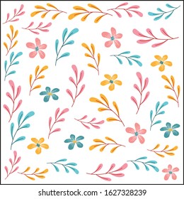 semless vector many kind of flower and leaf design pattern on white background