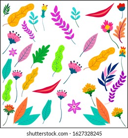 semless vector many kind of flower and leaf design pattern on white background
