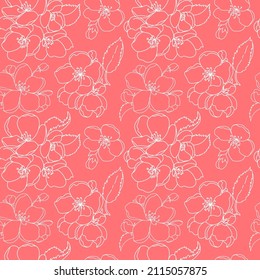 Semless vector pattern. Pink spring background. Blooming apple tree. Illustration for a wrapping paper, wallpaper and textile