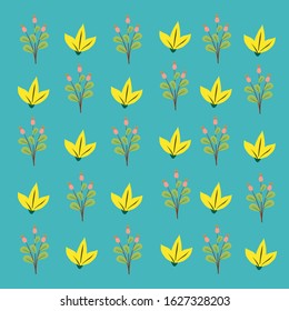 semless vector yellow flower and red leaf flower design pattern on blue light background