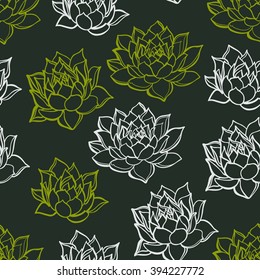 Sempervivum. Succulent. Hardy plant dry natural conditions. Seamless pattern.